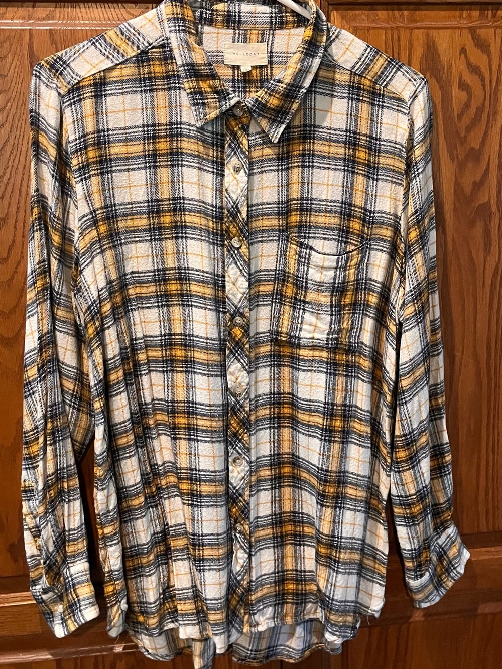 MELLODAY Women's Plaid Button-Down Shirt in Yellow, Black & White